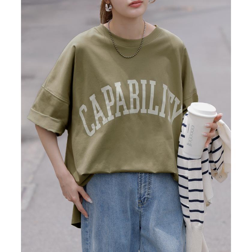 カットソー レディース トップス ロゴT 長袖 ロンT ロング Tシャツ チュニック ロゴ オーバーサイズ ゆったり | HUG.U | 21