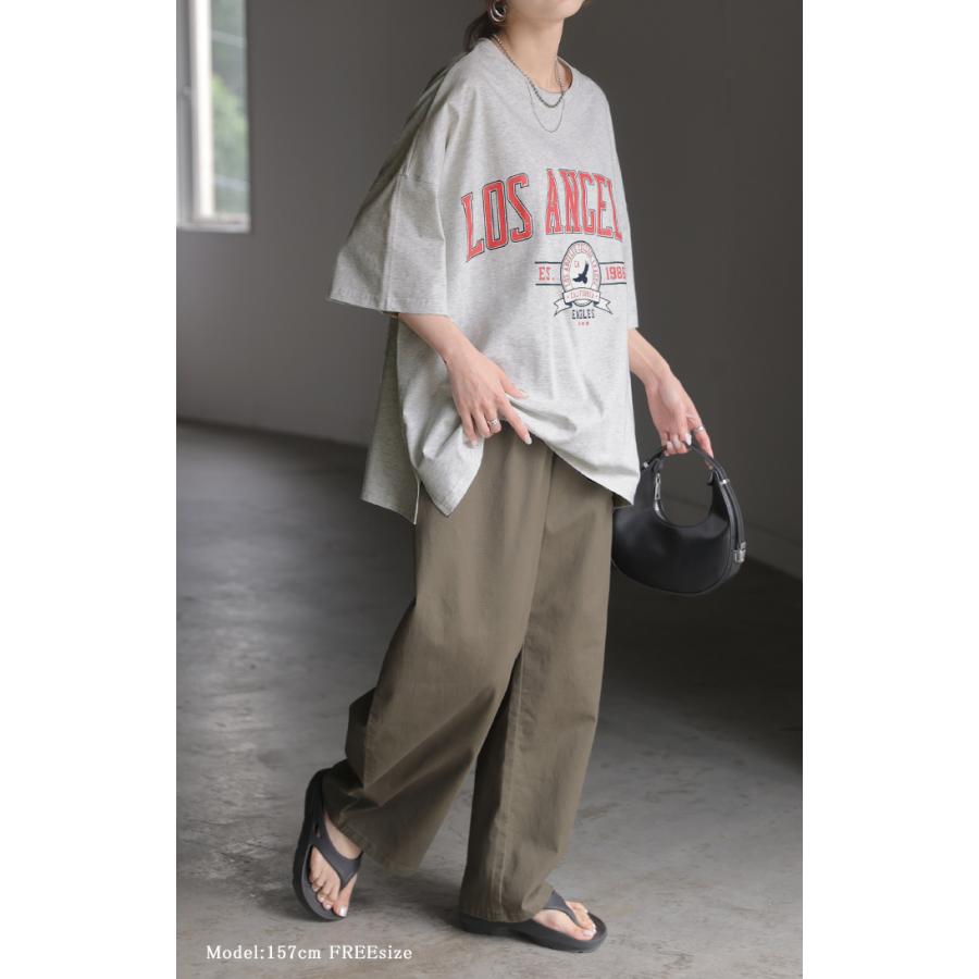 カットソー レディース トップス ロゴT 長袖 ロンT ロング Tシャツ チュニック ロゴ オーバーサイズ ゆったり | HUG.U | 22