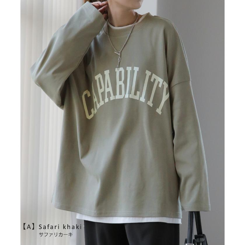 カットソー レディース トップス ロゴT 長袖 ロンT ロング Tシャツ チュニック ロゴ オーバーサイズ ゆったり | HUG.U | 19