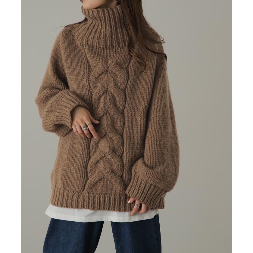 ニット レディース トップス 手編み セーター タートルネック