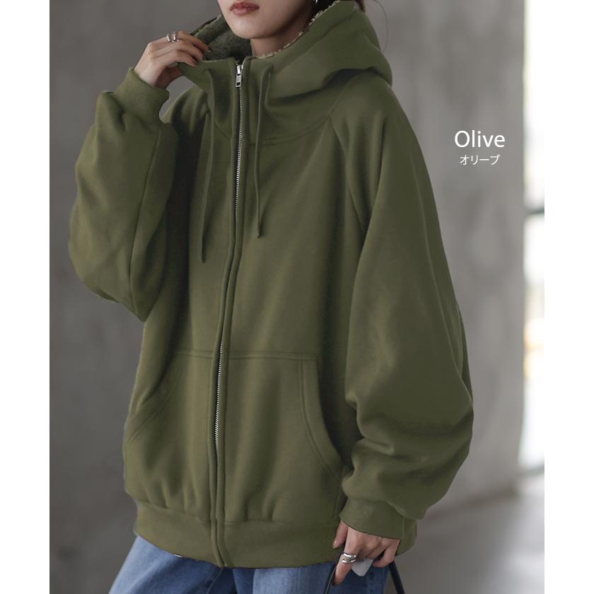 パーカー レディース アウター 裏ボア 極暖 トップス スウェット トレーナー ボア 小顔 ドルマン | HUG.U | 19