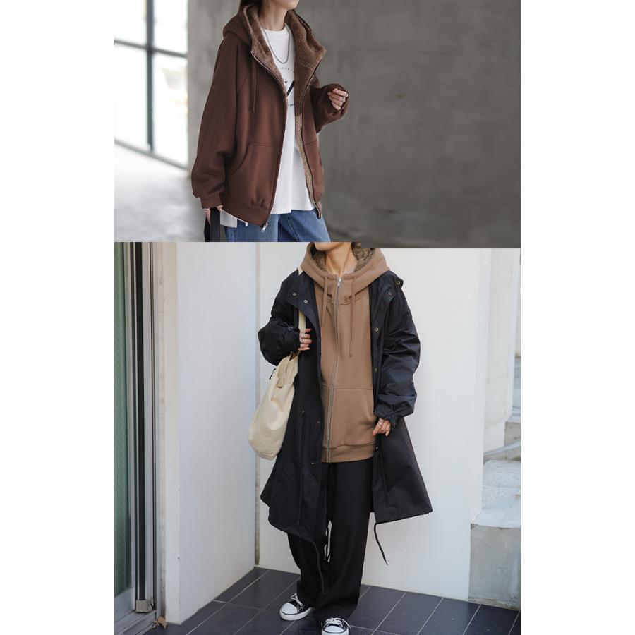 パーカー レディース アウター 裏ボア 極暖 トップス スウェット トレーナー ボア 小顔 ドルマン | HUG.U | 09