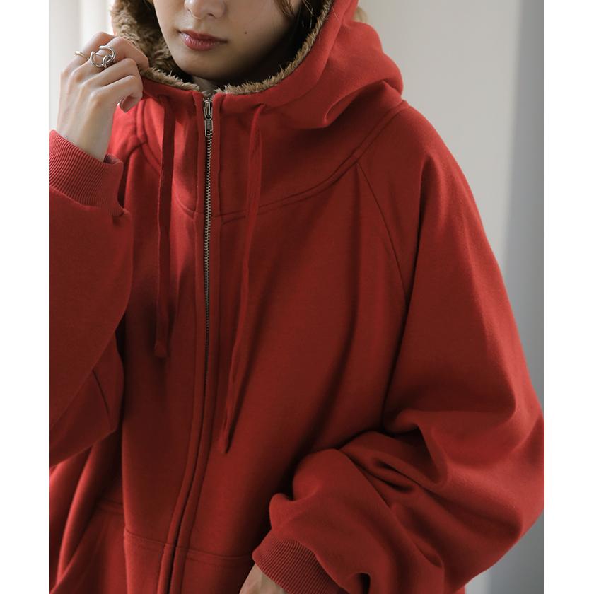 パーカー レディース アウター 裏ボア 極暖 トップス スウェット トレーナー ボア 小顔 ドルマン | HUG.U | 11