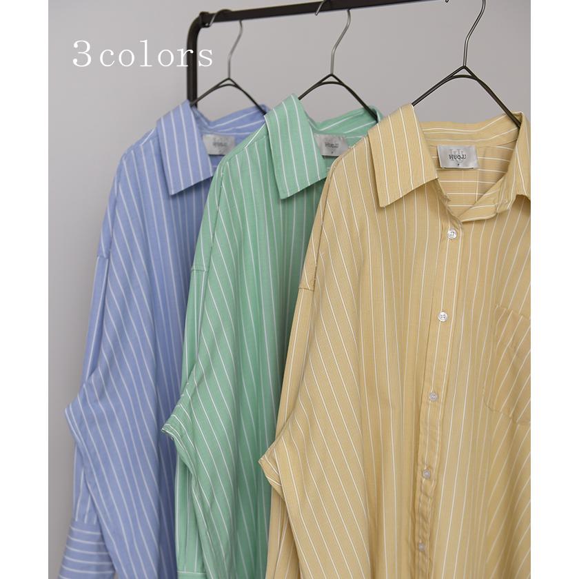 シャツ レディース トップス ストライプ 長袖 羽織 チュニック ストライプシャツ オーバーサイズ | HUG.U | 12