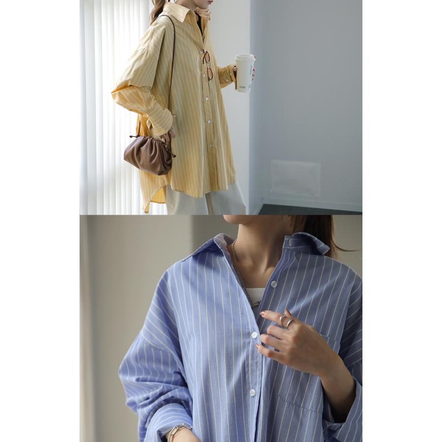 シャツ レディース トップス ストライプ 長袖 羽織 チュニック ストライプシャツ オーバーサイズ | HUG.U | 20