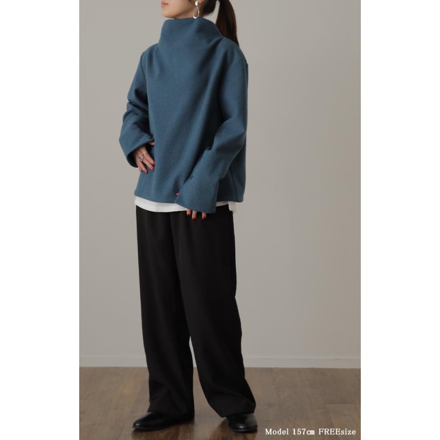 トップス レディース スタンドネック カットソー プルオーバー ブラウス ロンT 長袖 メルトン モード ハイネック | HUG.U | 06