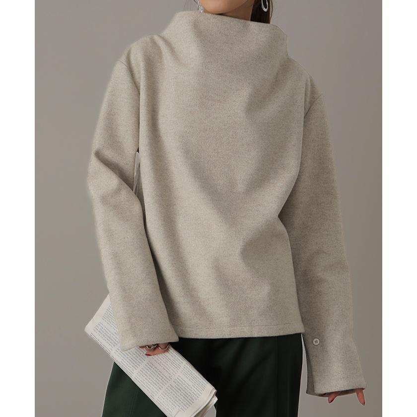 トップス レディース スタンドネック カットソー プルオーバー ブラウス ロンT 長袖 メルトン モード ハイネック | HUG.U | 07