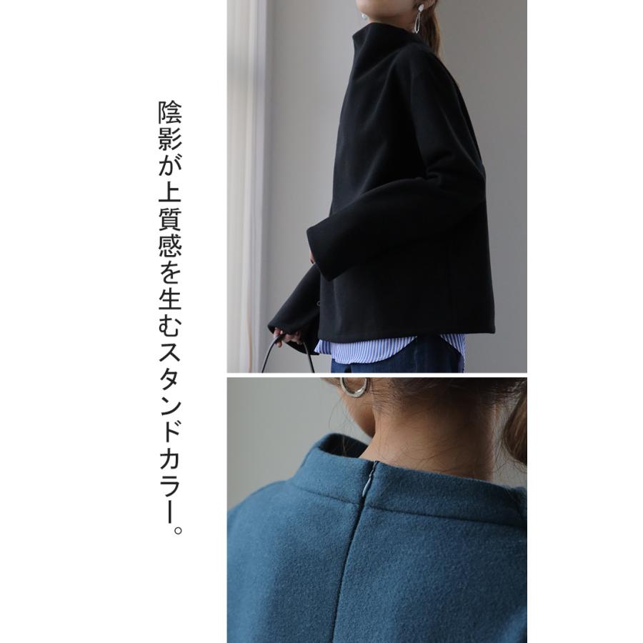 トップス レディース スタンドネック カットソー プルオーバー ブラウス ロンT 長袖 メルトン モード ハイネック | HUG.U | 08
