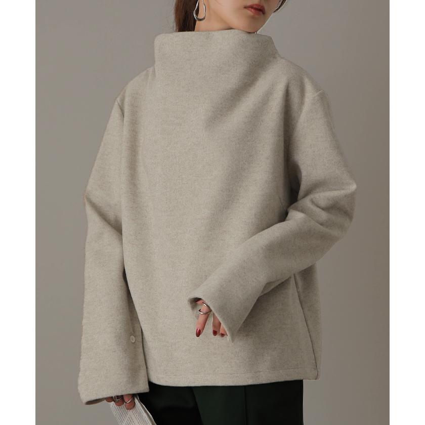 トップス レディース スタンドネック カットソー プルオーバー ブラウス ロンT 長袖 メルトン モード ハイネック | HUG.U | 11