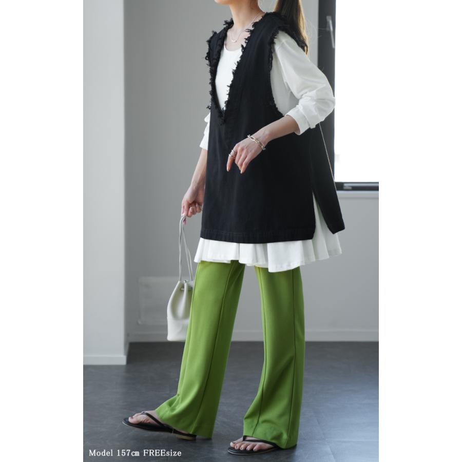 トップス レディース カットソー 重ね着 レイヤード ブラウス ロンT ペプラム フリル 裾 裾フリル 長袖 お尻が隠れる | HUG.U | 04