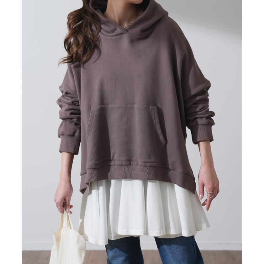 トップス レディース カットソー 重ね着 レイヤード ブラウス ロンT ペプラム フリル 裾 裾フリル 長袖 お尻が隠れる | HUG.U | 06