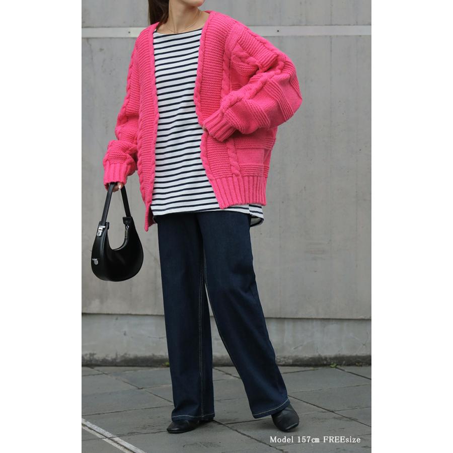 カーディガン レディース ニット トップス ニットカーディガン セーター 長袖 羽織り アウター ケーブル ドルマン | HUG.U | 06