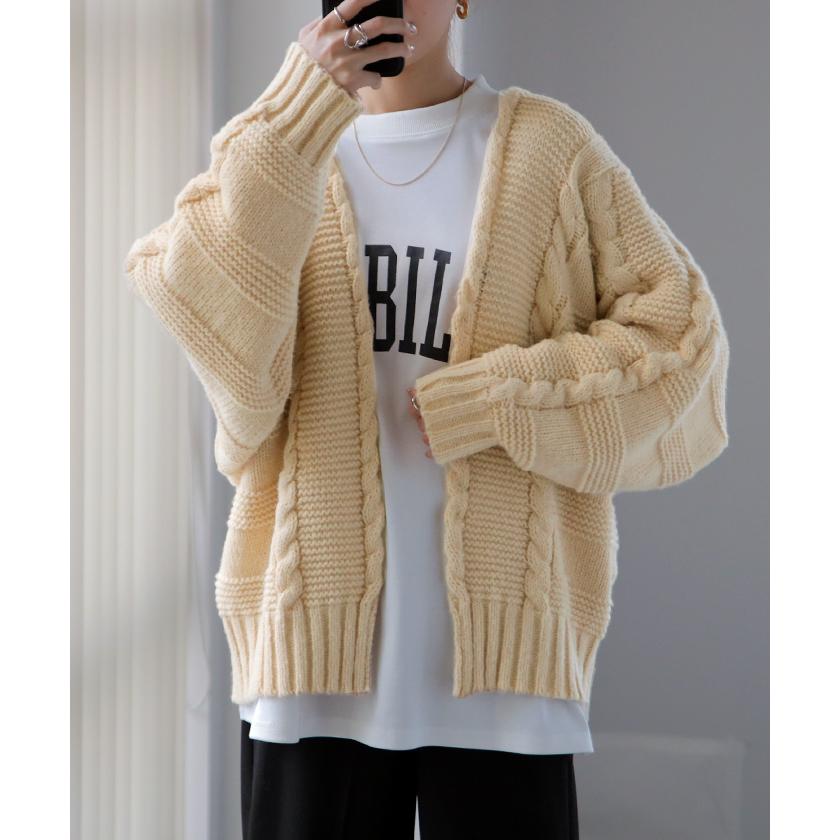 カーディガン レディース ニット トップス ニットカーディガン セーター 長袖 羽織り アウター ケーブル ドルマン | HUG.U | 07