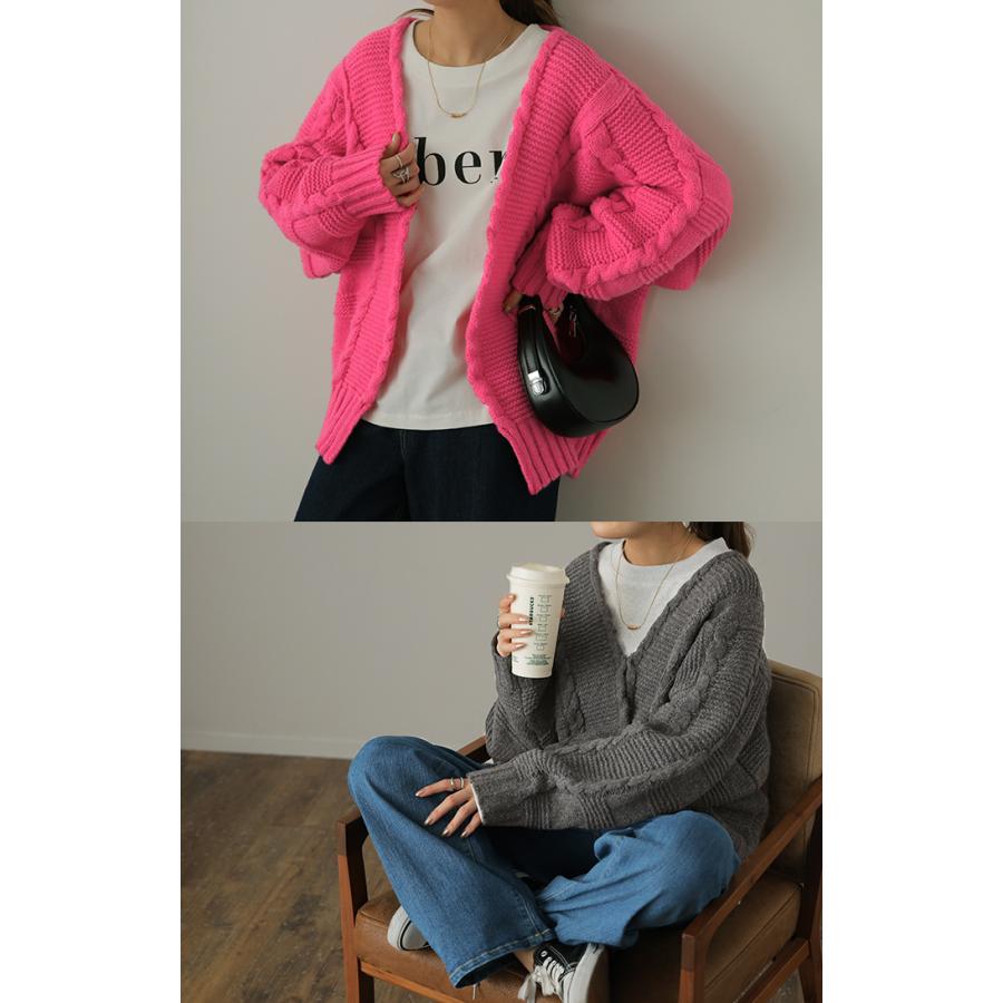 カーディガン レディース ニット トップス ニットカーディガン セーター 長袖 羽織り アウター ケーブル ドルマン | HUG.U | 09