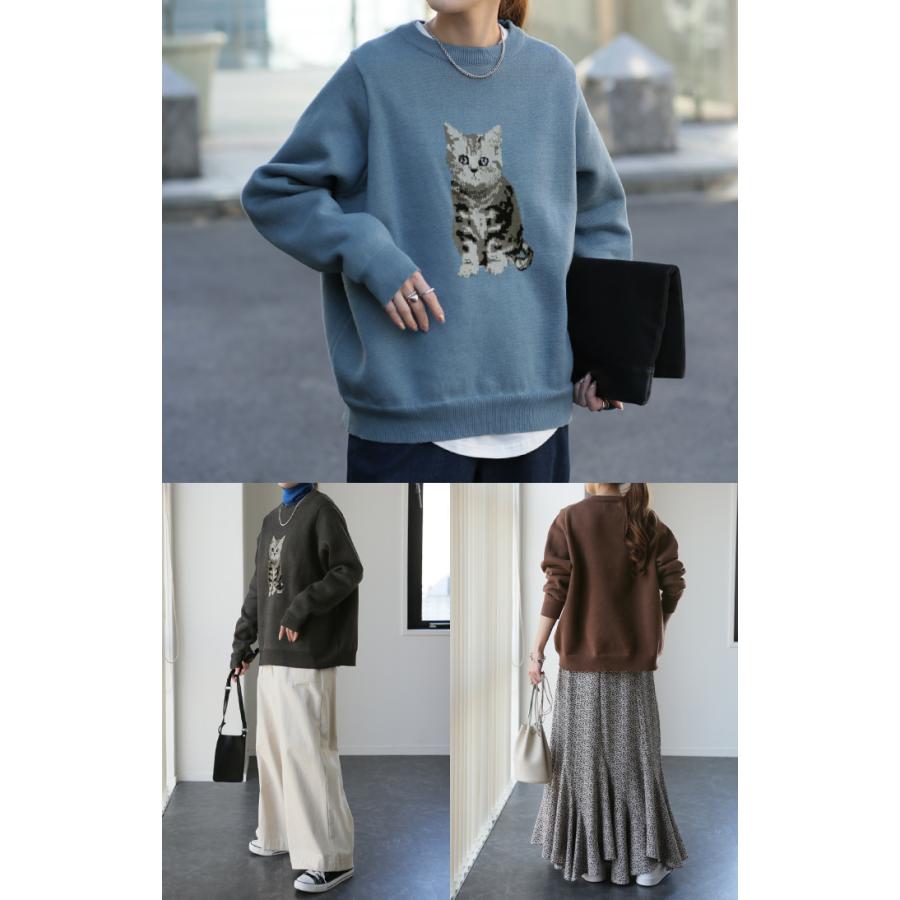トップス レディース 猫 スウェット ニット トレーナー ねこ プルオーバー アニマル 長袖 ネコ キャット | HUG.U | 09