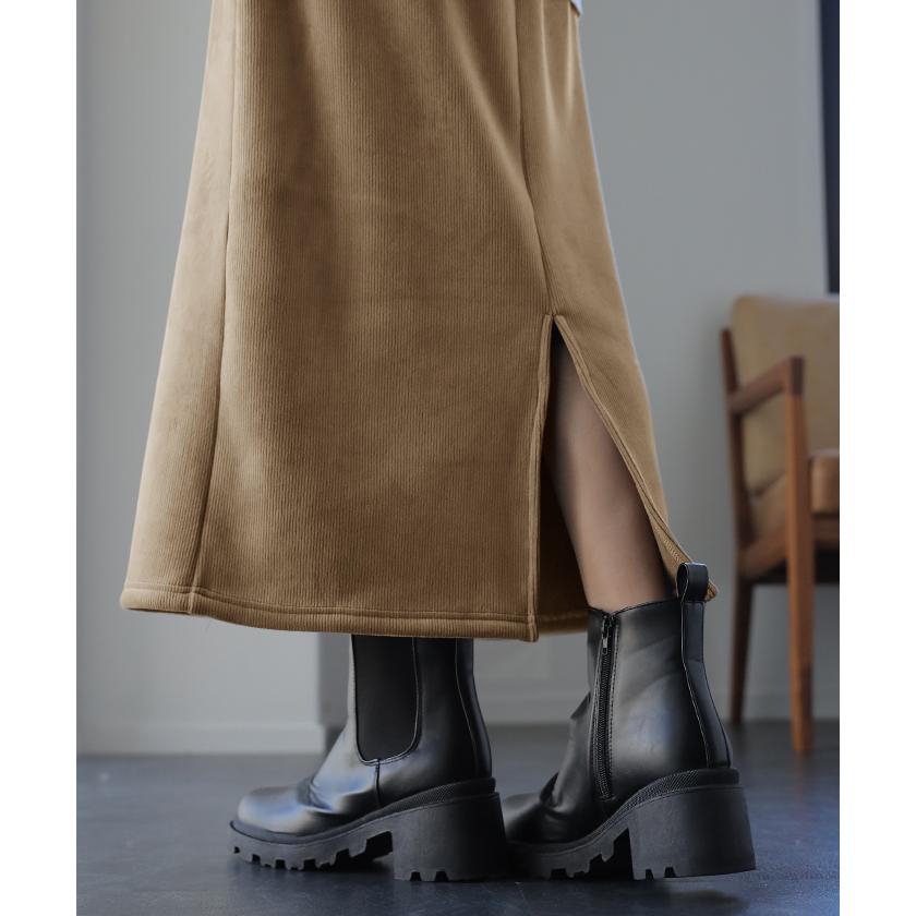 スカート 裏起毛 裏ボア ロングスカート 暖か ゴム ストレッチ 厚手 極暖 ボトムス 膝下 レディース | HUG.U | 20