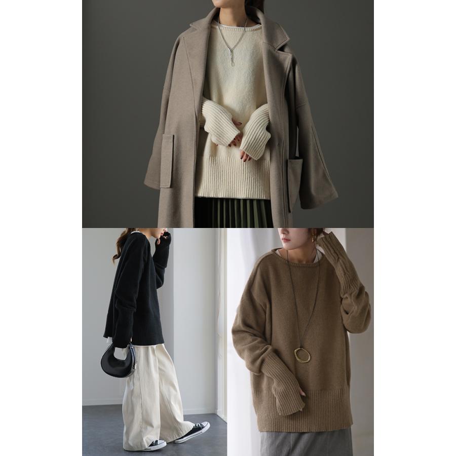 ニット レディース トップス セーター アームウォーマー 指穴 ボートネック 長袖 ゆったり | HUG.U | 16