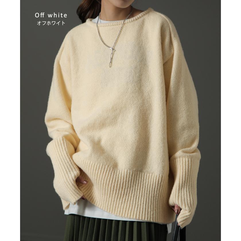 ニット レディース トップス セーター アームウォーマー 指穴 ボートネック 長袖 ゆったり | HUG.U | 19