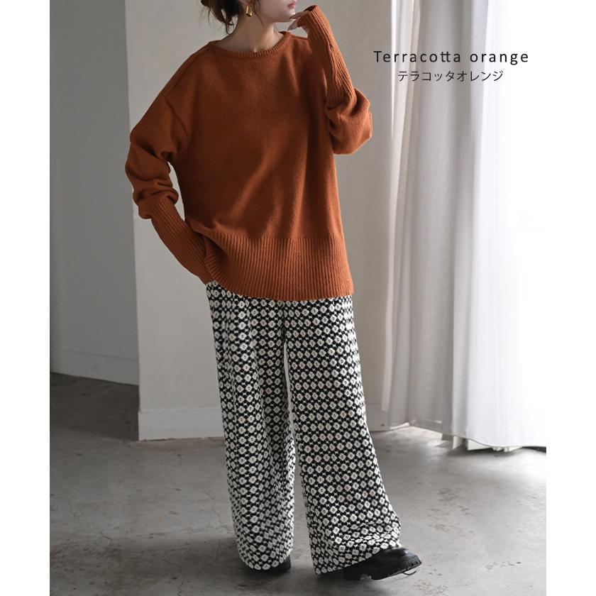 ニット レディース トップス セーター アームウォーマー 指穴 ボートネック 長袖 ゆったり | HUG.U | 21