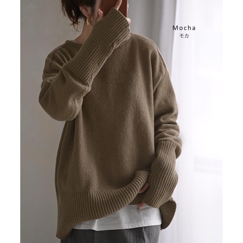 ニット レディース トップス セーター アームウォーマー 指穴 ボートネック 長袖 ゆったり | HUG.U | 23