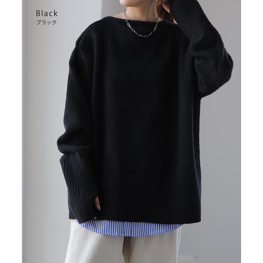 ニット レディース トップス セーター アームウォーマー 指穴 ボートネック 長袖 ゆったり | HUG.U | 26