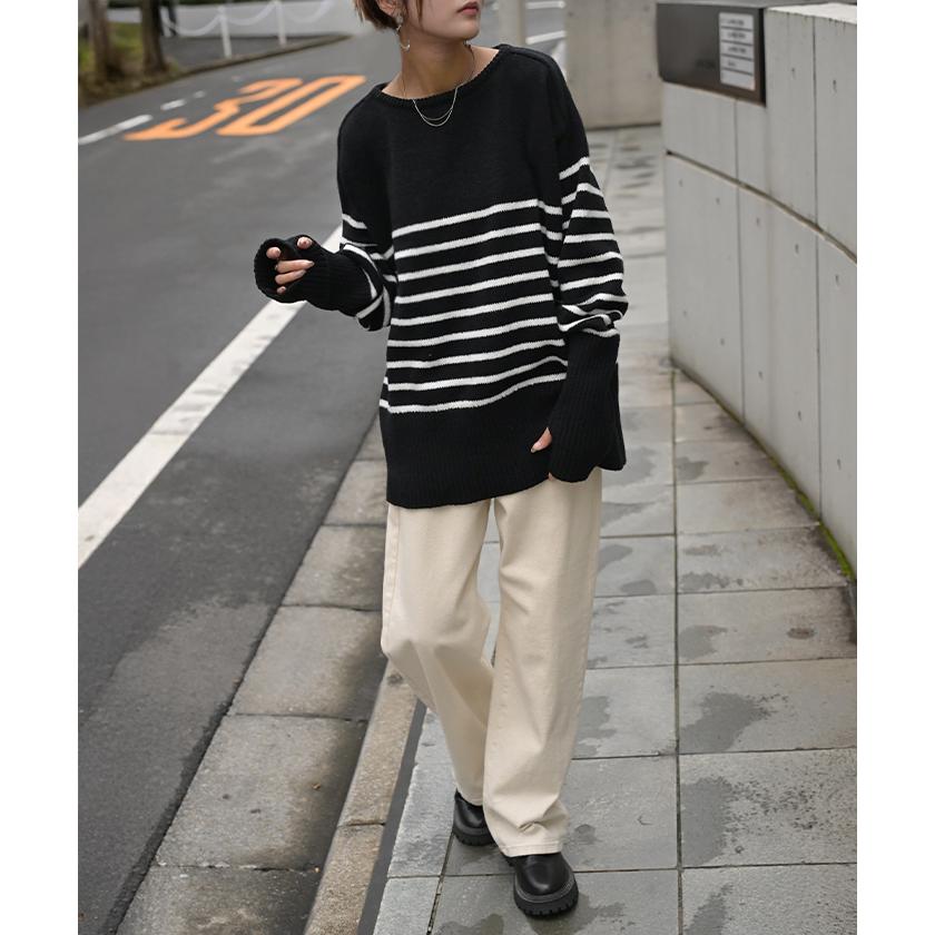 ニット レディース トップス セーター アームウォーマー 指穴 ボートネック 長袖 ゆったり | HUG.U | 14