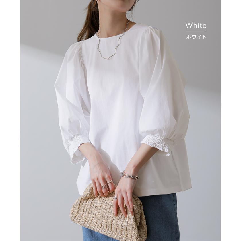 Burberryリボン付きホワイトパフスリーブ重ね着風ブラウス 半袖トップス HUG.U SALE Tシャツ レディース トップス パフスリーブ 半袖
