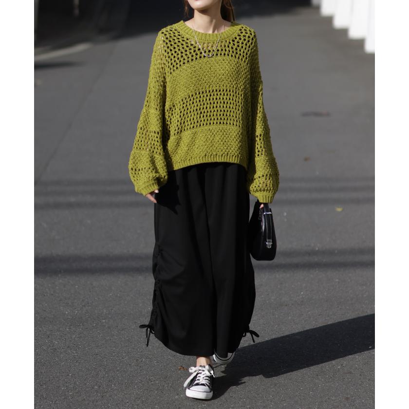 ワンピース レディース サマーニット 2点セット トップス レイヤード 透かし編み ニット ロング セットアップ ノースリーブ | HUG.U | 07