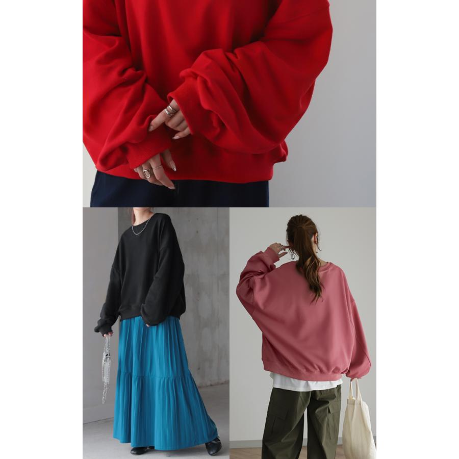 スウェット レディース トップス トレーナー バルーン袖 無地 長袖 オーバーサイズ ぽわん袖 | HUG.U | 20