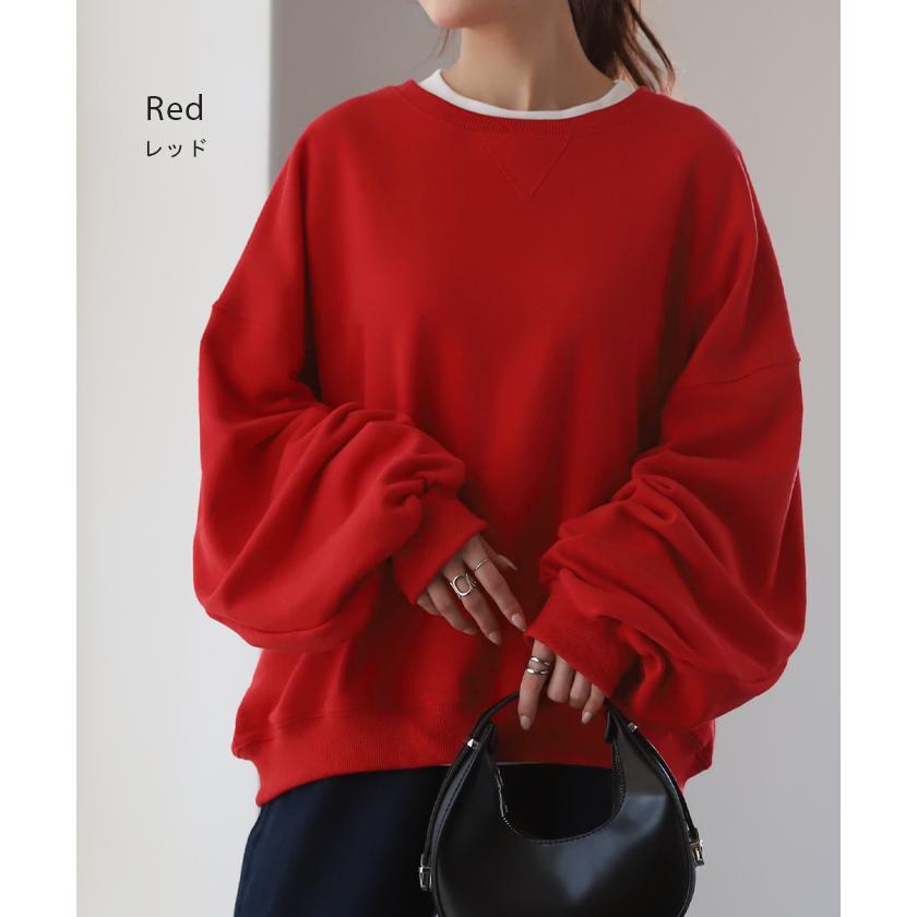 スウェット レディース トップス トレーナー バルーン袖 無地 長袖 オーバーサイズ ぽわん袖 | HUG.U | 26