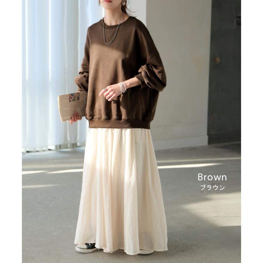 スウェット レディース トップス トレーナー バルーン袖 無地 長袖 オーバーサイズ ぽわん袖 | HUG.U | 28