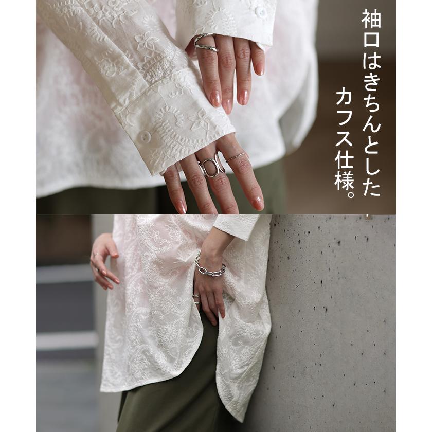 シャツ レディース トップス 刺繍 チュニック ブラウス オーバーサイズ 長袖 シアーシャツ 羽織 花柄 | HUG.U | 16