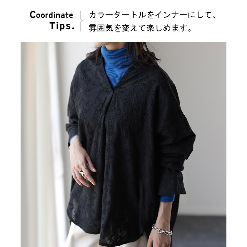 シャツ レディース トップス 刺繍 チュニック ブラウス オーバーサイズ 長袖 シアーシャツ 羽織 花柄 | HUG.U | 19