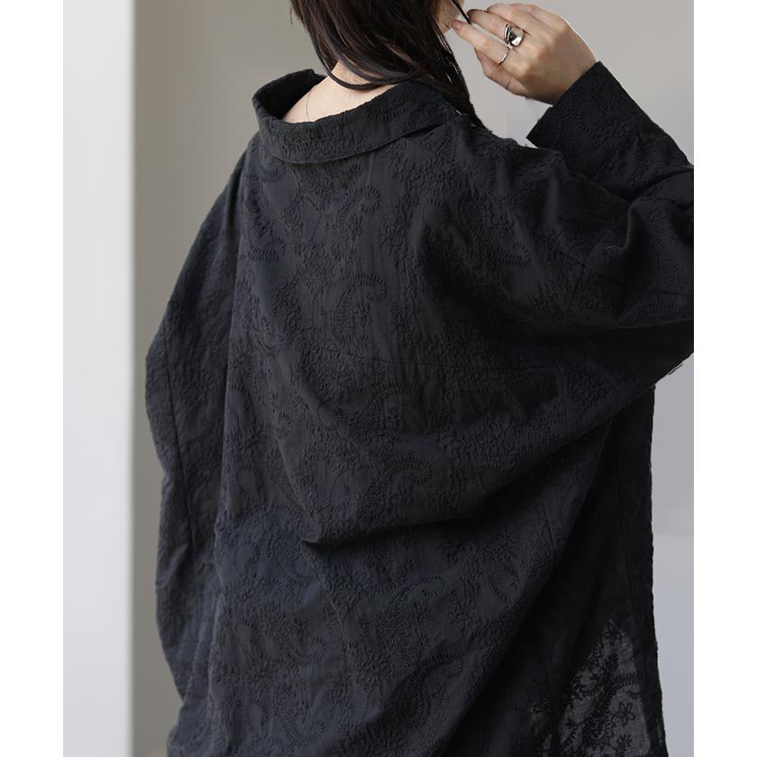 シャツ レディース トップス 刺繍 チュニック ブラウス オーバーサイズ 長袖 シアーシャツ 羽織 花柄 | HUG.U | 04