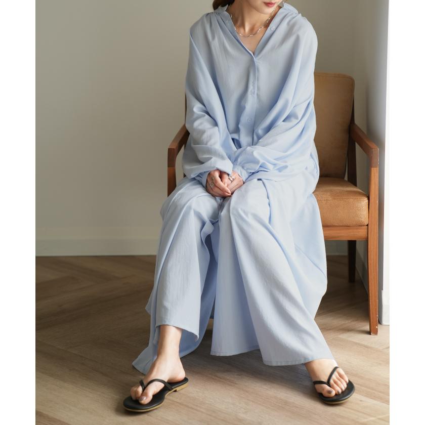 ワンピース レディース ロング シャツワンピース シャツワンピ ナチュラル シャツ ロングシャツ 長袖 マキシ 体型カバー 羽織 | HUG.U | 09