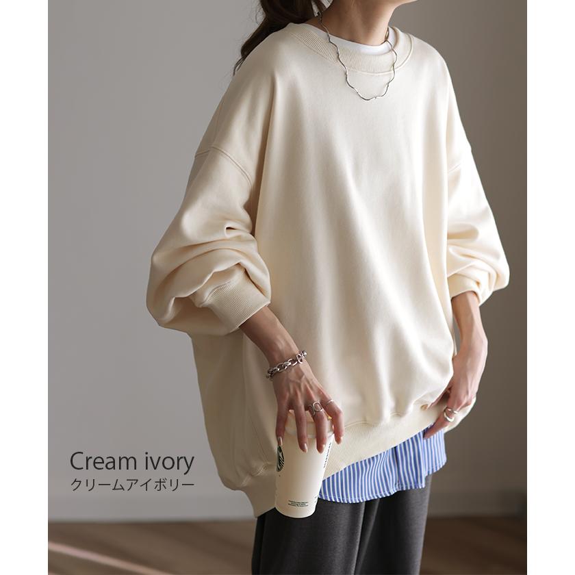 トレーナー レディース トップス スウェット 薄手 オーバーサイズ 体型カバー チュニック ドルマン ぽわん袖 長袖 2411sl | HUG.U | 15