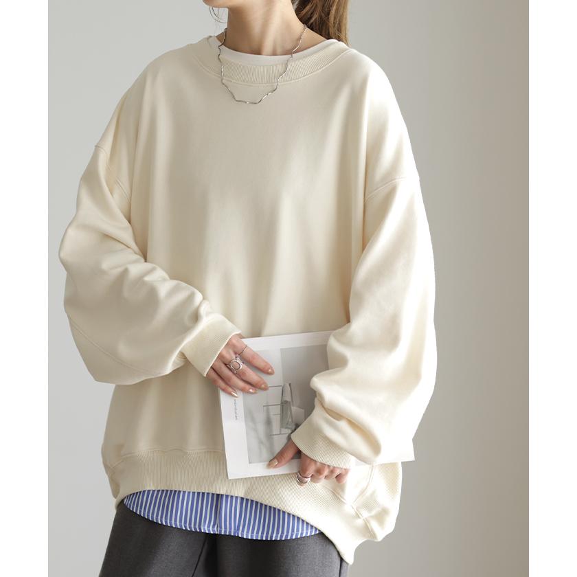 トレーナー レディース トップス スウェット 薄手 オーバーサイズ 体型カバー チュニック ドルマン ぽわん袖 長袖 2411sl | HUG.U | 22