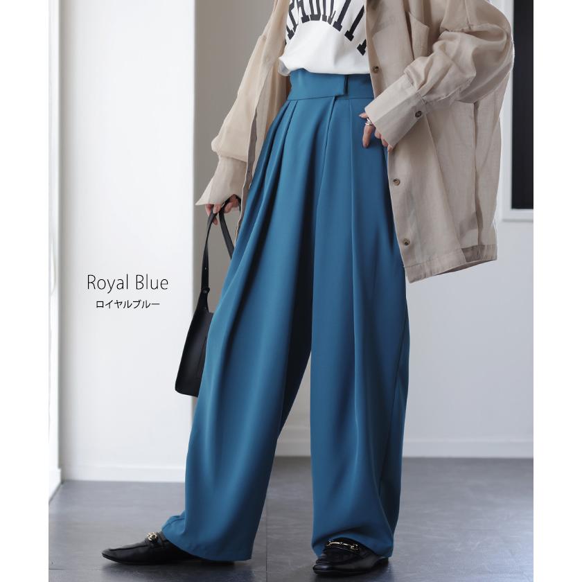 パンツ レディース タックパンツ スラックス カラーパンツ ロング ハイウエスト ストレート ワイドパンツ ボトムス | HUG.U | 14