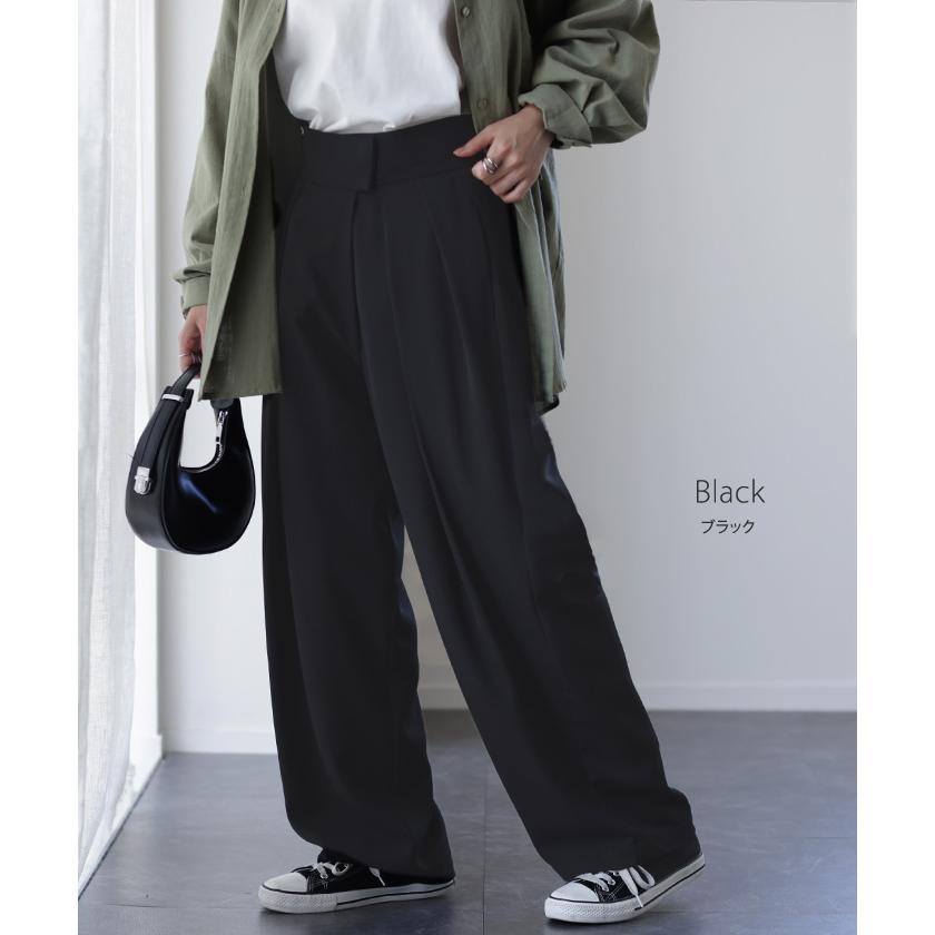 パンツ レディース タックパンツ スラックス カラーパンツ ロング ハイウエスト ストレート ワイドパンツ ボトムス | HUG.U | 17