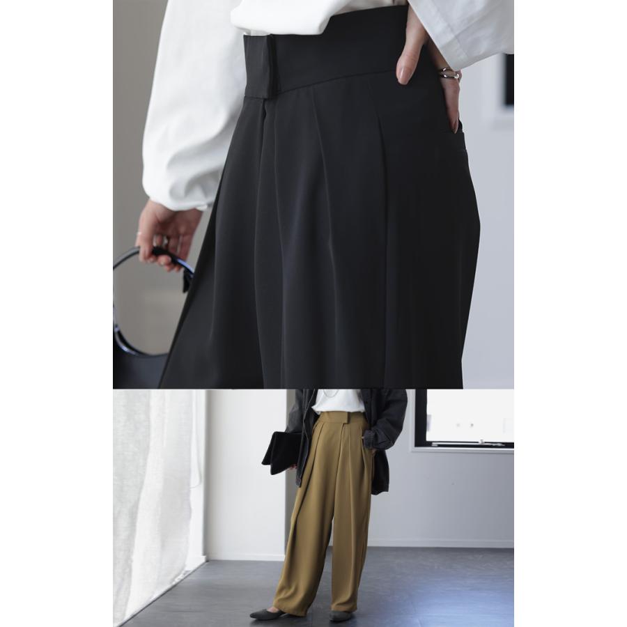 パンツ レディース タックパンツ スラックス カラーパンツ ロング ハイウエスト ストレート ワイドパンツ ボトムス | HUG.U | 19