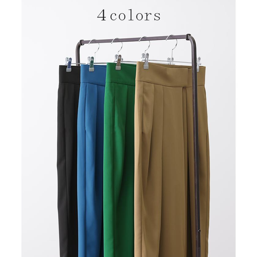 パンツ レディース タックパンツ スラックス カラーパンツ ロング ハイウエスト ストレート ワイドパンツ ボトムス | HUG.U | 10