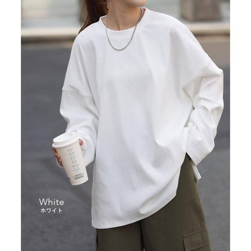 トップス レディース カットソー ロンT オーバーサイズ Tシャツ 長袖 チュニック 無地 Uネック 体型カバー | HUG.U | 23