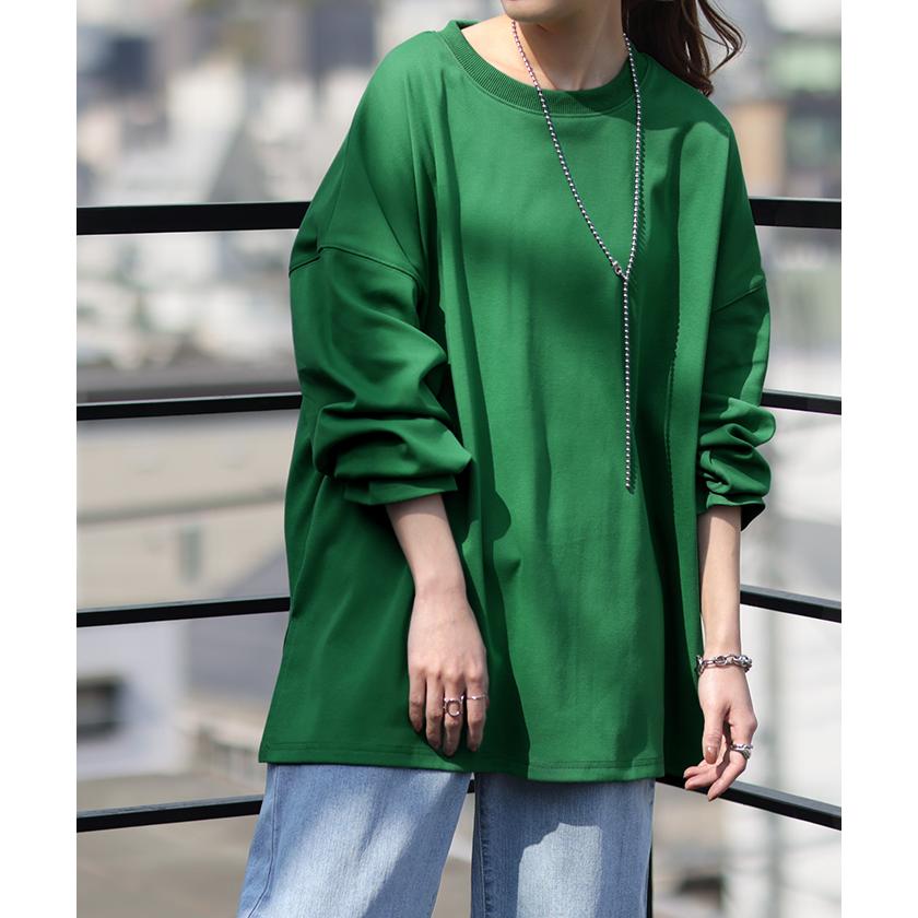 トップス レディース カットソー ロンT オーバーサイズ Tシャツ 長袖 チュニック 無地 Uネック 体型カバー | HUG.U | 13