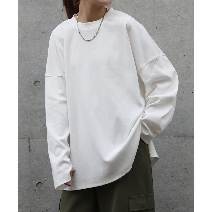 トップス レディース カットソー ロンT オーバーサイズ Tシャツ 長袖 チュニック 無地 Uネック 体型カバー | HUG.U | 13