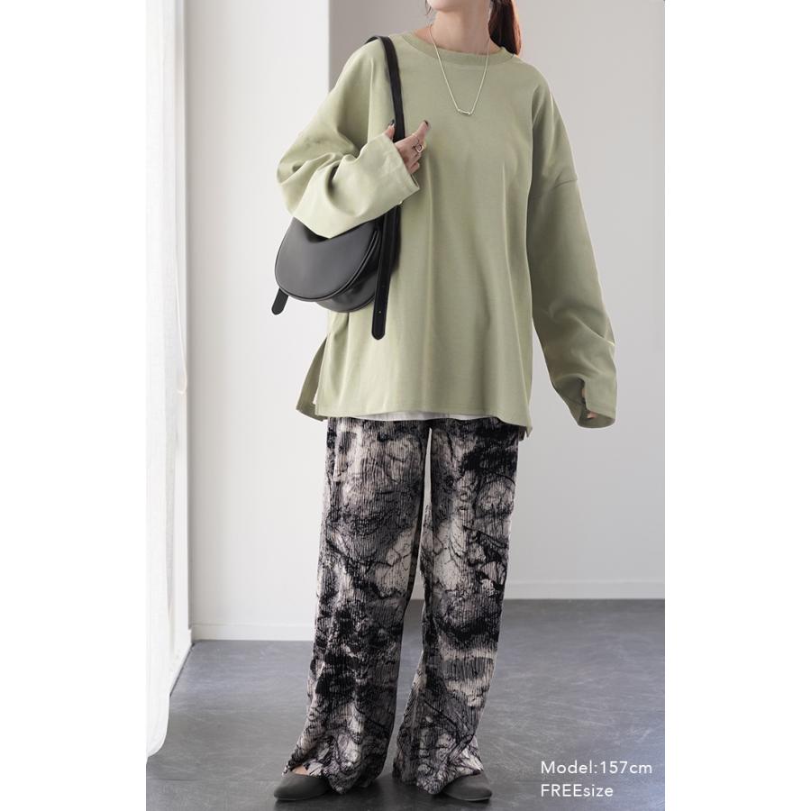 トップス レディース カットソー ロンT オーバーサイズ Tシャツ 長袖 チュニック 無地 Uネック 体型カバー | HUG.U | 17