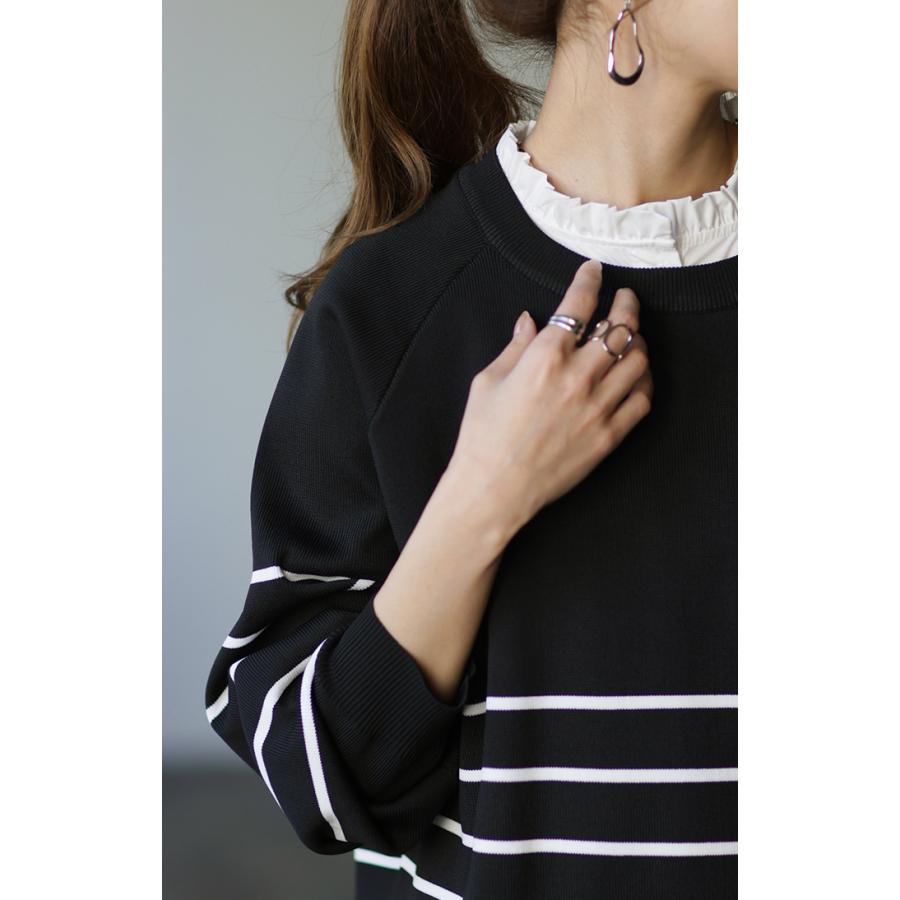 トップス レディース プルオーバー スポンジニット ボーダー ニット 軽量 トレーナー 長袖 Uネック 2411sl | HUG.U | 16