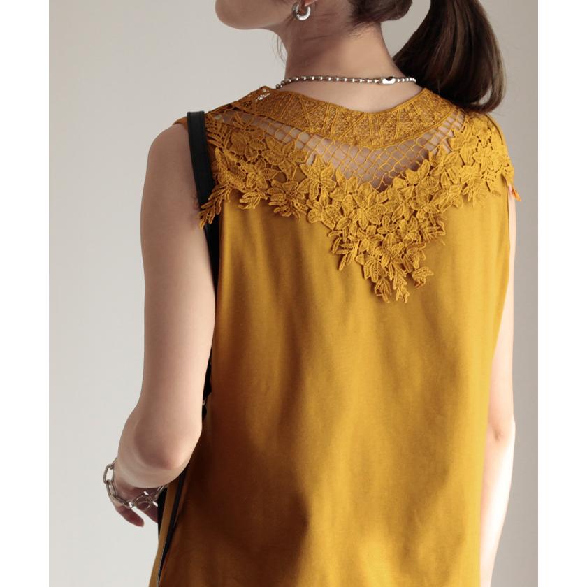 タンクトップ レディース トップス レース タンク 刺繍 バックシャン ノースリーブ 花柄 Uネック レイヤード 薄手 インナー フラワー | HUG.U | 10