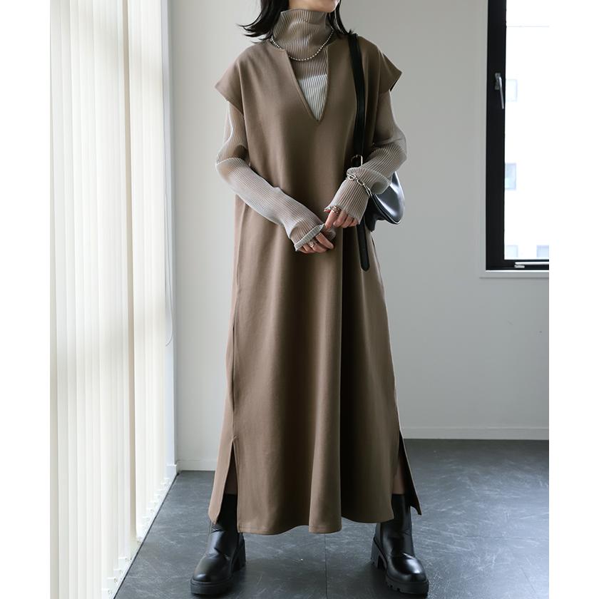 ワンピース ロング ロングワンピ レイヤード レディース スリット フレンチスリーブ 半袖 二の腕カバー2 2411sl | HUG.U | 16