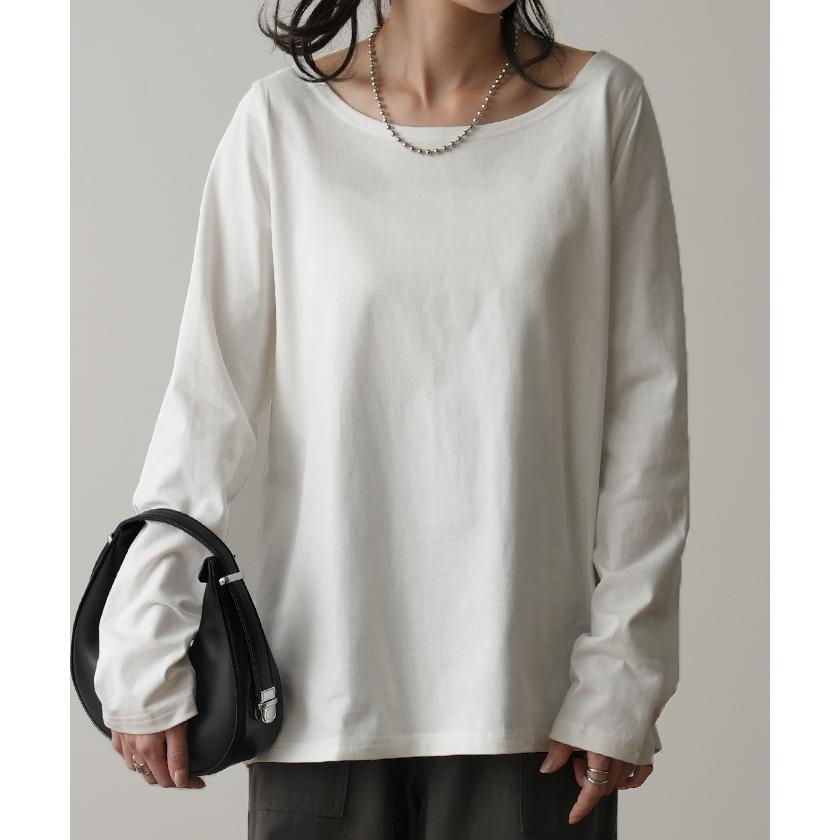 カットソー レディース 秋 新作 インナー トップス ロンT 無地 Tシャツ チュニック レイヤード 薄手 クルーネック ボートネック 長袖 差し色 デコルテ | HUG.U | 13