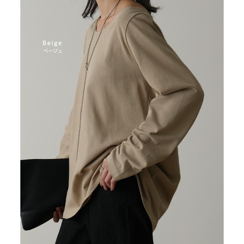 カットソー レディース 秋 新作 インナー トップス ロンT 無地 Tシャツ チュニック レイヤード 薄手 クルーネック ボートネック 長袖 差し色 デコルテ | HUG.U | 17